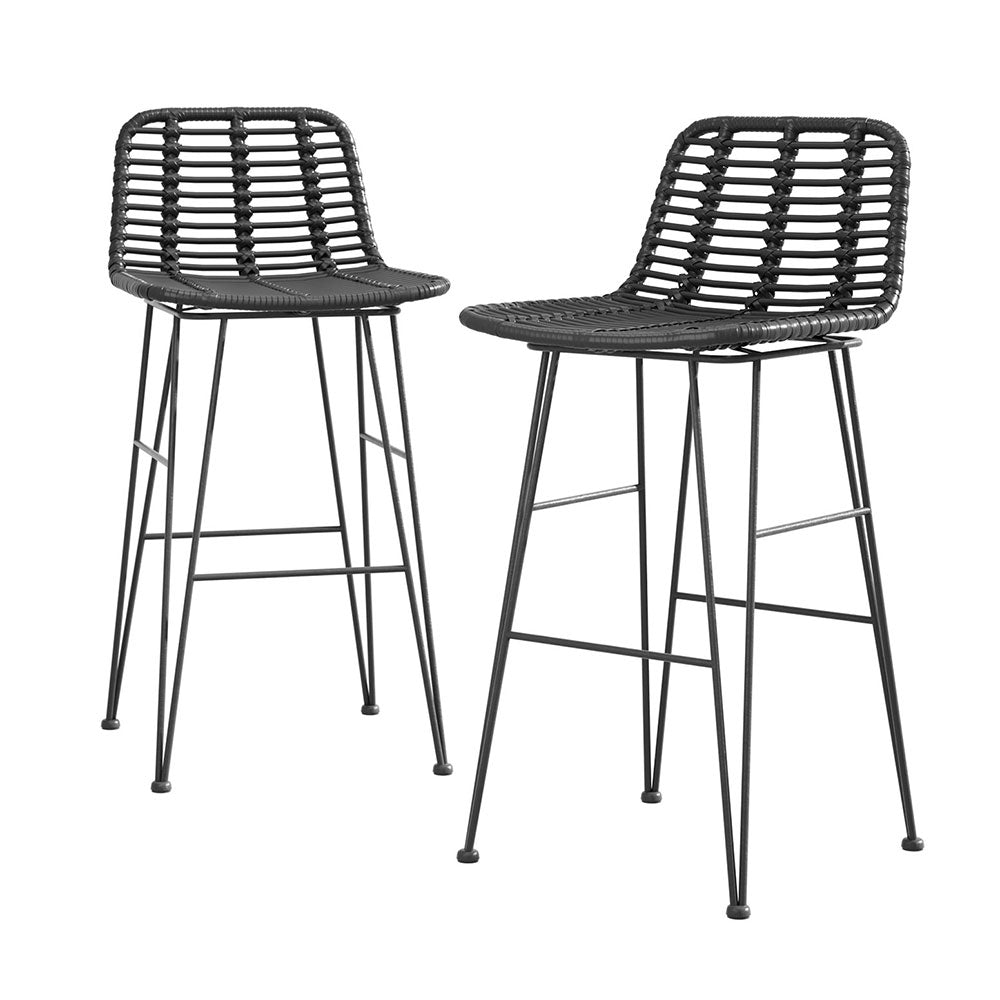 Gardeon 2 Piece Outdoor Bar Stools Wicker Dining Rattan Chair Black-Furniture > Bar Stools & Chairs > Table & Bar Stools-PEROZ Accessories