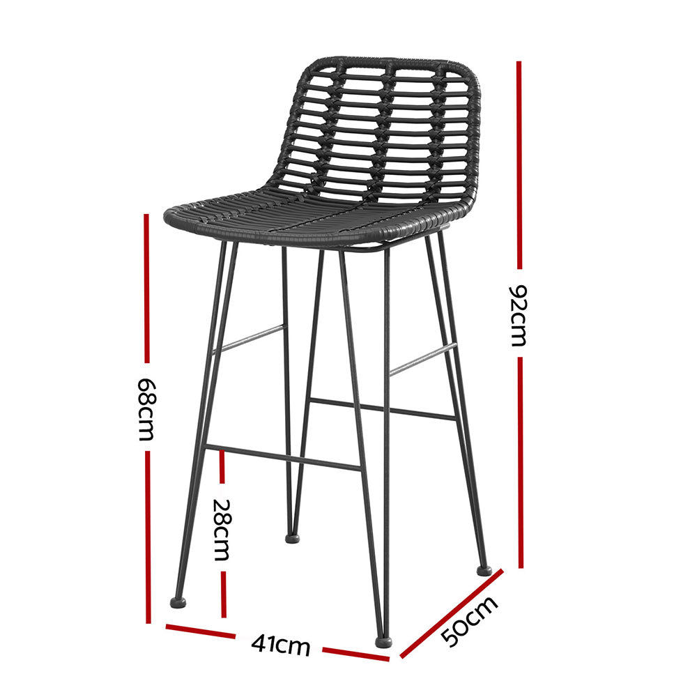 Gardeon 2 Piece Outdoor Bar Stools Wicker Dining Rattan Chair Black-Furniture > Bar Stools & Chairs > Table & Bar Stools-PEROZ Accessories