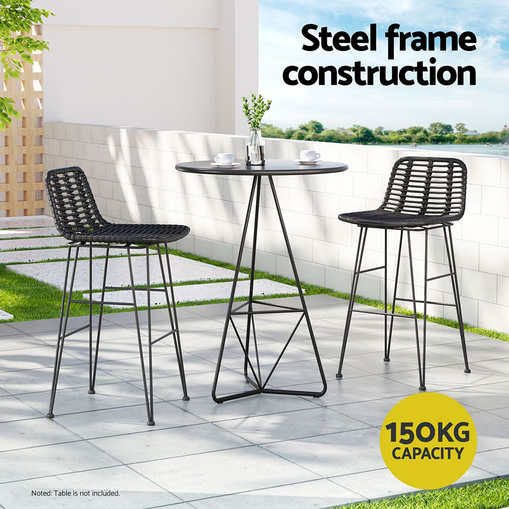 Gardeon 2 Piece Outdoor Bar Stools Wicker Dining Rattan Chair Black-Furniture > Bar Stools & Chairs > Table & Bar Stools-PEROZ Accessories