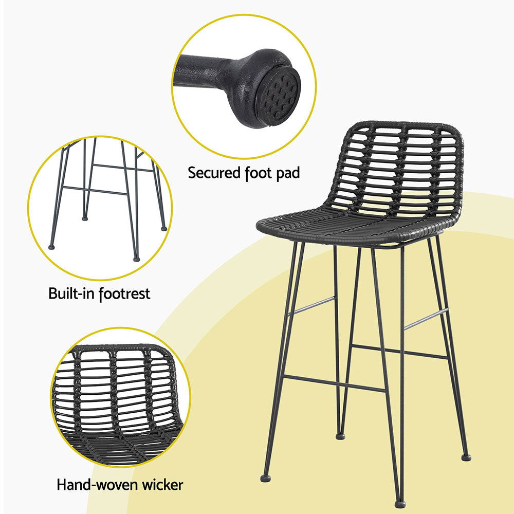 Gardeon 2 Piece Outdoor Bar Stools Wicker Dining Rattan Chair Black-Furniture > Bar Stools & Chairs > Table & Bar Stools-PEROZ Accessories