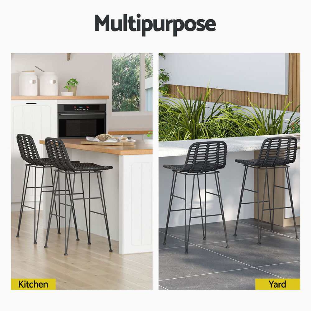 Gardeon 2 Piece Outdoor Bar Stools Wicker Dining Rattan Chair Black-Furniture > Bar Stools & Chairs > Table & Bar Stools-PEROZ Accessories