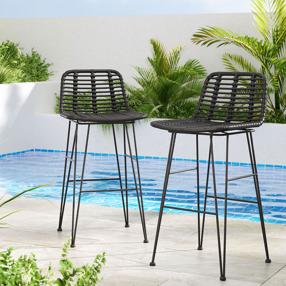 Gardeon 2 Piece Outdoor Bar Stools Wicker Dining Rattan Chair Black-Furniture > Bar Stools & Chairs > Table & Bar Stools-PEROZ Accessories