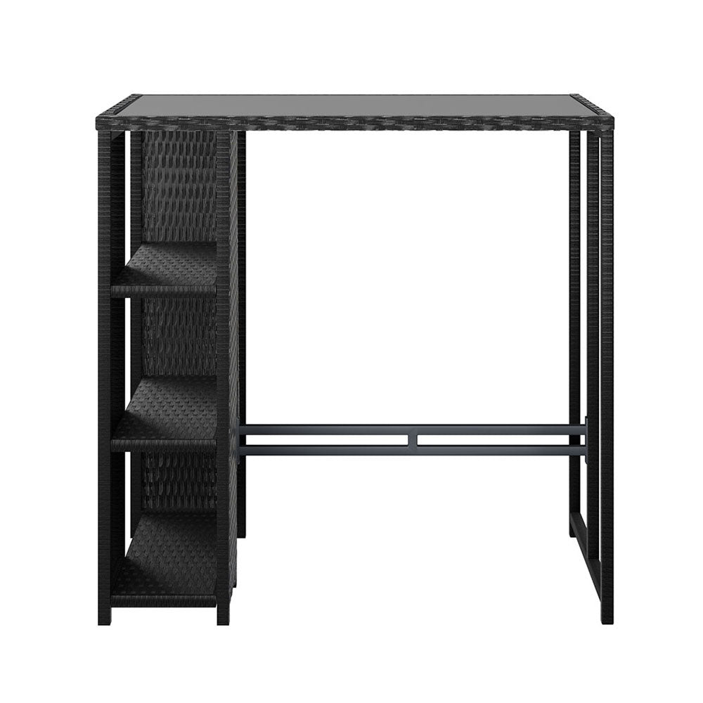 Gardeon Outdoor Bar Table Wicker Dining Bistro Glass Desk Steel Patio Furniture Black-Furniture > Bar Stools & Chairs > Table & Bar Stools-PEROZ Accessories