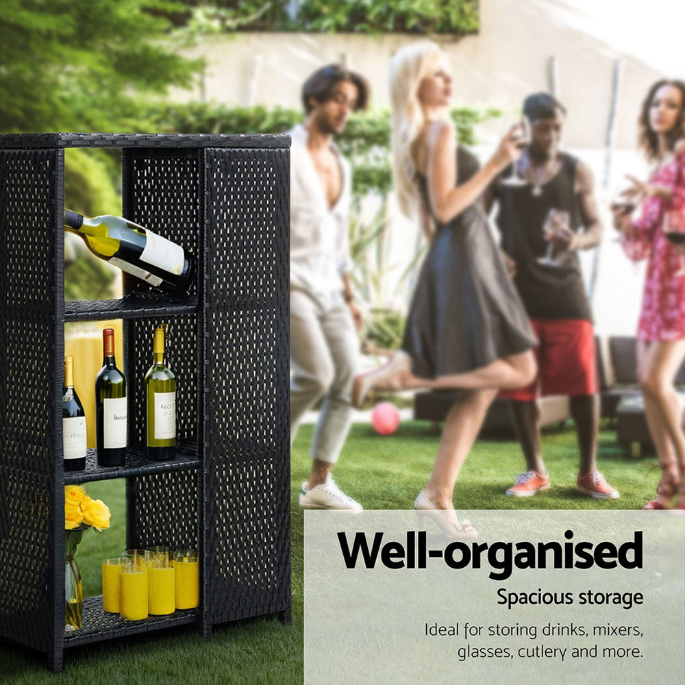 Gardeon Outdoor Bar Table Wicker Dining Bistro Glass Desk Steel Patio Furniture Black-Furniture > Bar Stools & Chairs > Table & Bar Stools-PEROZ Accessories