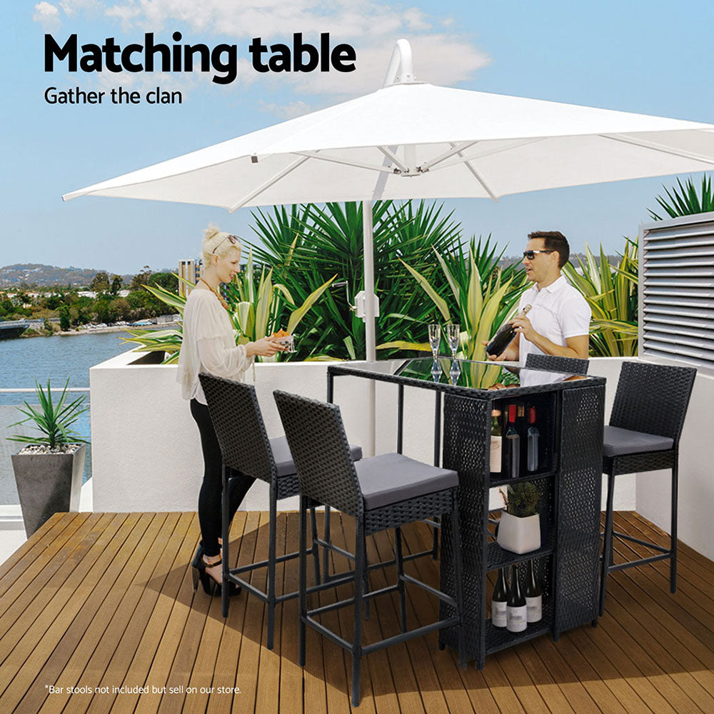 Gardeon Outdoor Bar Table Wicker Dining Bistro Glass Desk Steel Patio Furniture Black-Furniture > Bar Stools & Chairs > Table & Bar Stools-PEROZ Accessories