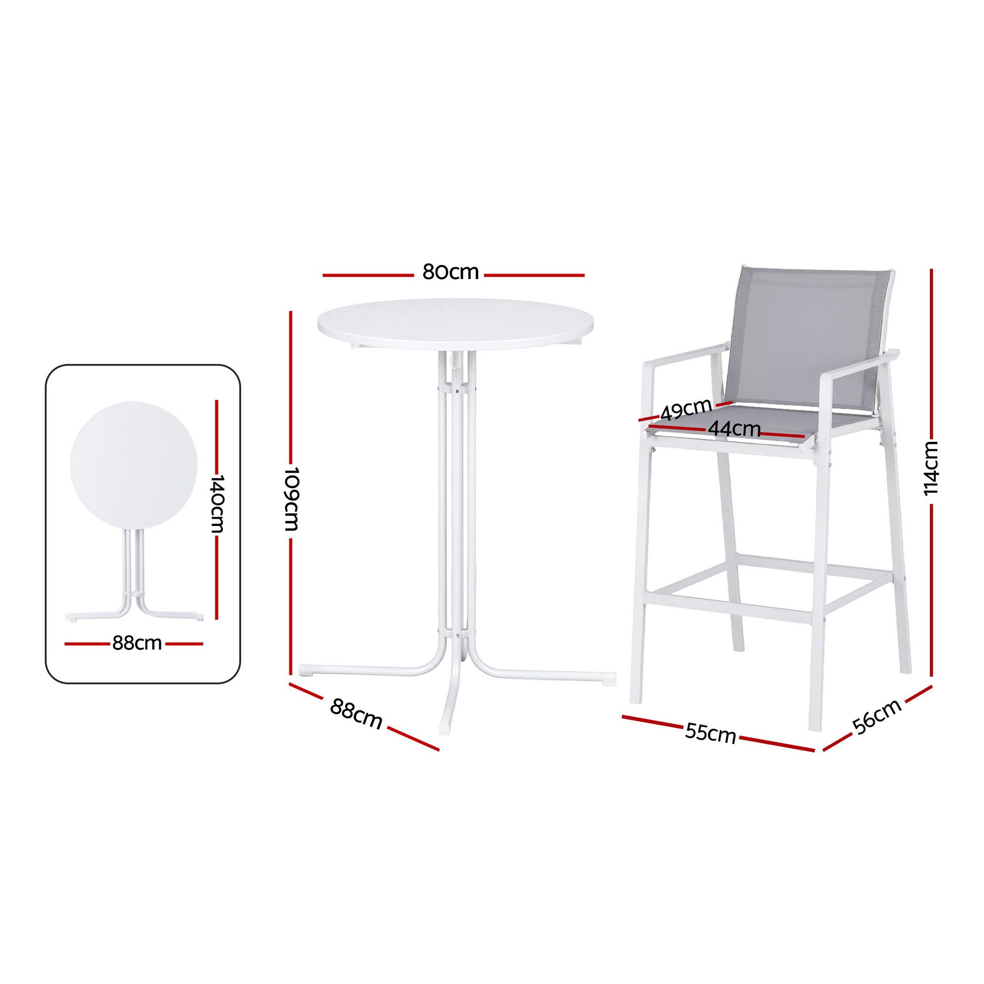 Gardeon 3PC Outdoor Bar Set Stools Dining Chairs Table Patio Furniture Bistro Set Steel White-Furniture > Bar Stools & Chairs > Table & Bar Stools-PEROZ Accessories