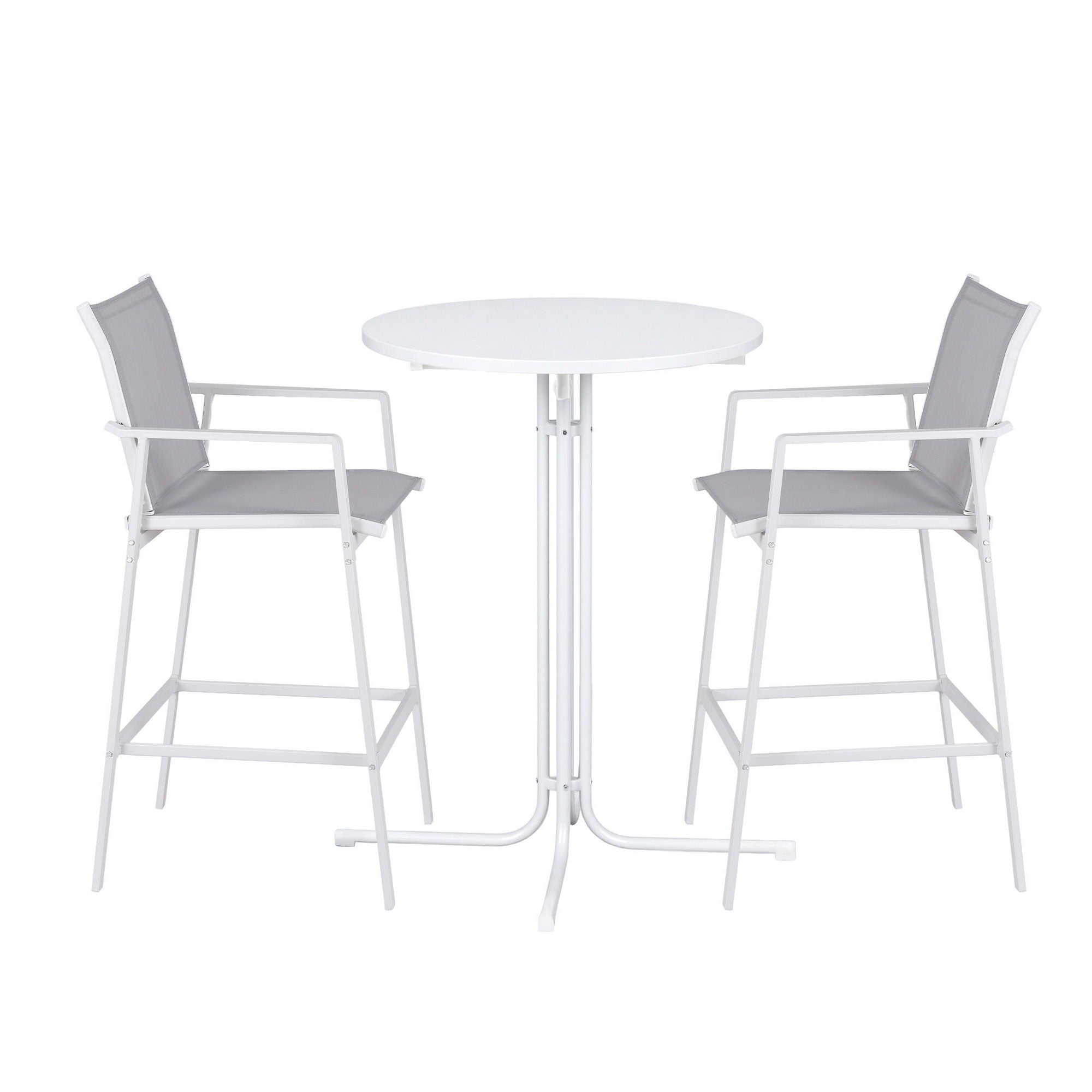 Gardeon 3PC Outdoor Bar Set Stools Dining Chairs Table Patio Furniture Bistro Set Steel White-Furniture > Bar Stools & Chairs > Table & Bar Stools-PEROZ Accessories