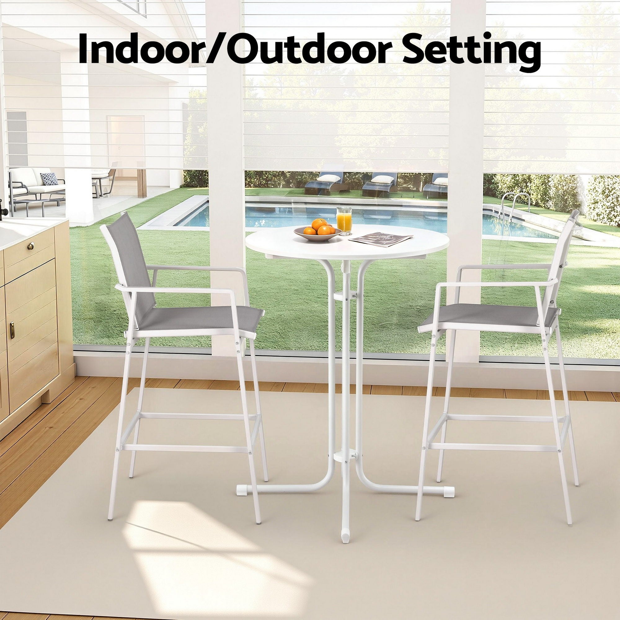 Gardeon 3PC Outdoor Bar Set Stools Dining Chairs Table Patio Furniture Bistro Set Steel White-Furniture > Bar Stools & Chairs > Table & Bar Stools-PEROZ Accessories
