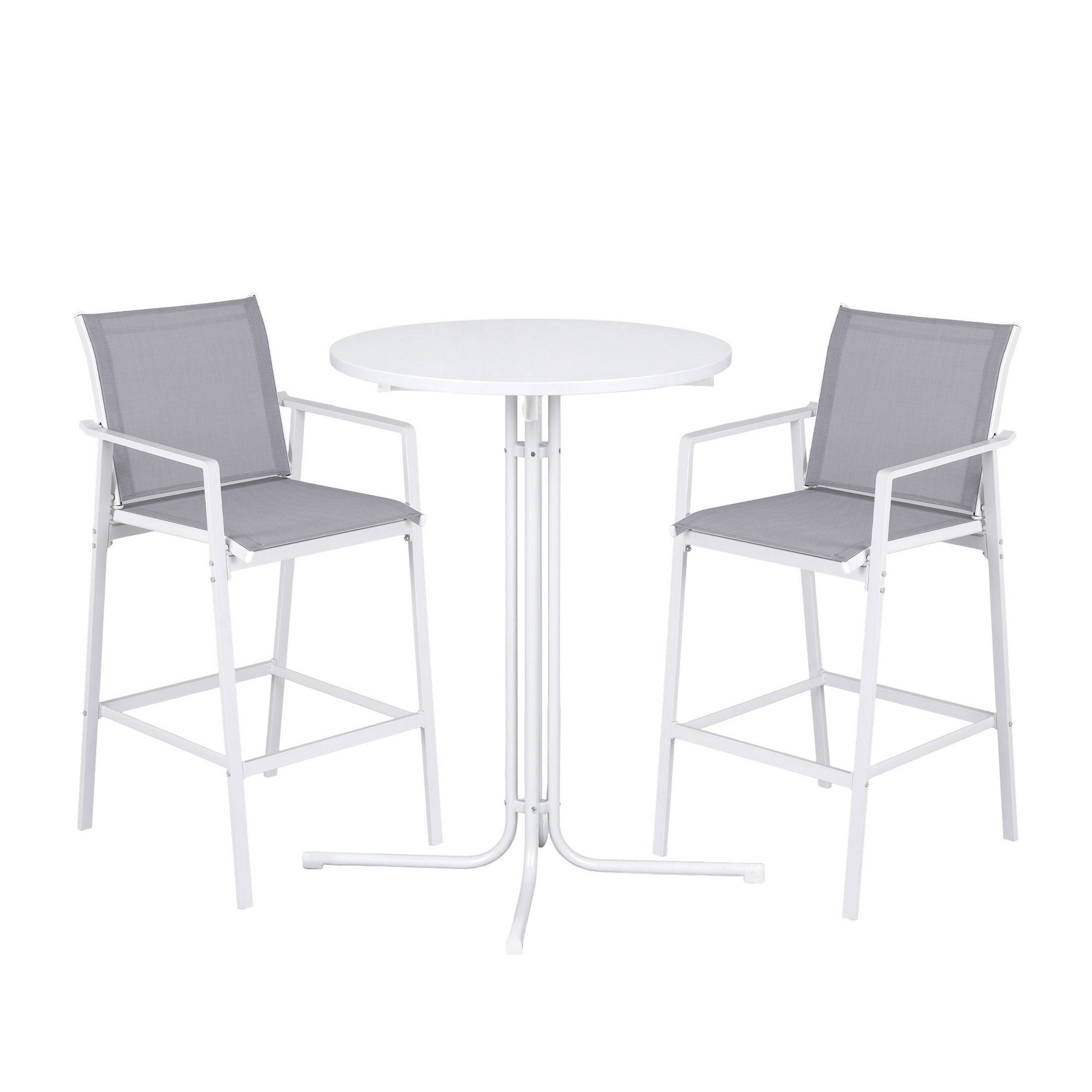 Gardeon 3PC Outdoor Bar Set Stools Dining Chairs Table Patio Furniture Bistro Set Steel White-Furniture > Bar Stools & Chairs > Table & Bar Stools-PEROZ Accessories