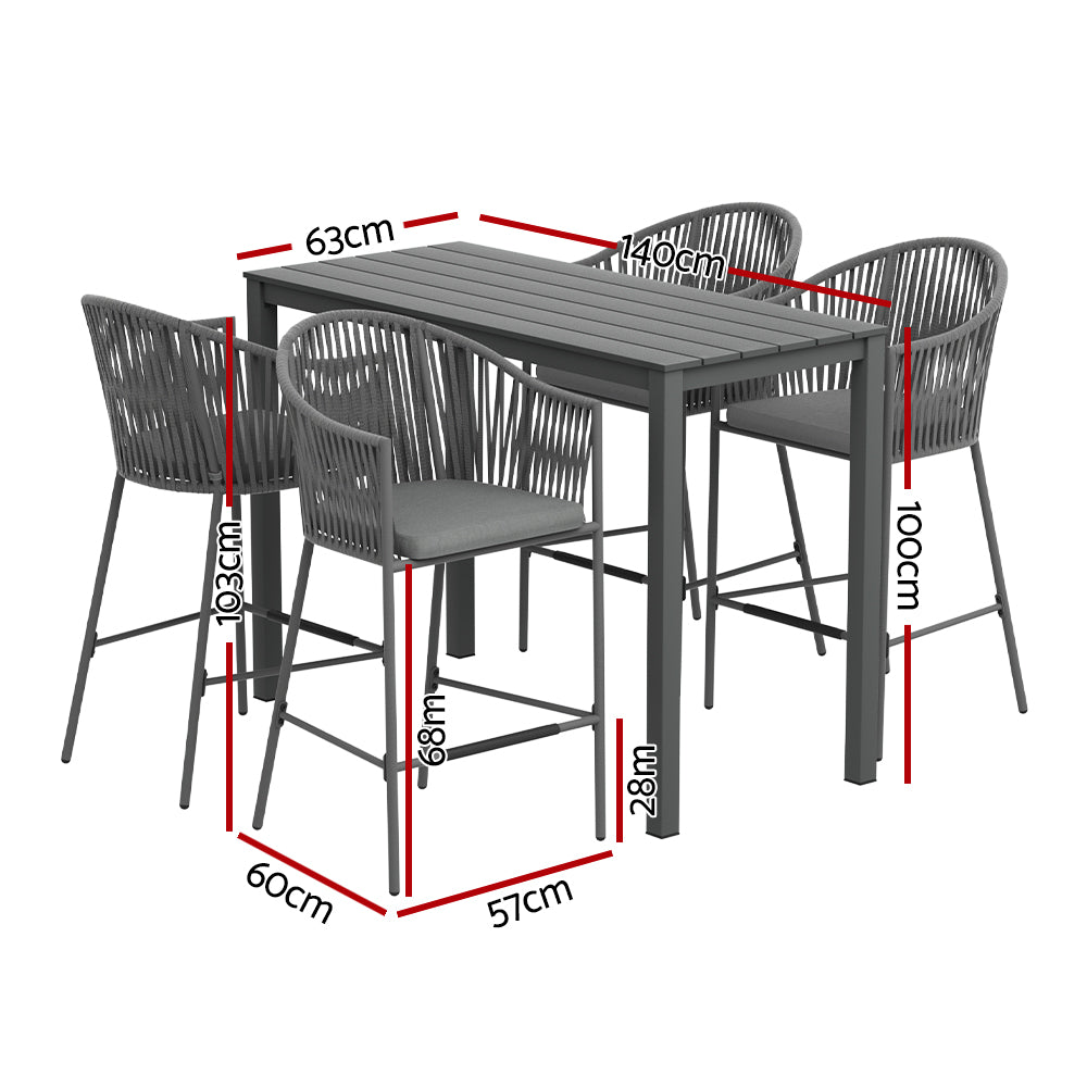 Gardeon 5-Piece Outdoor Bar Set Dining Table Rope Chair Patio Bistro Set-Outdoor Dining Sets-PEROZ Accessories
