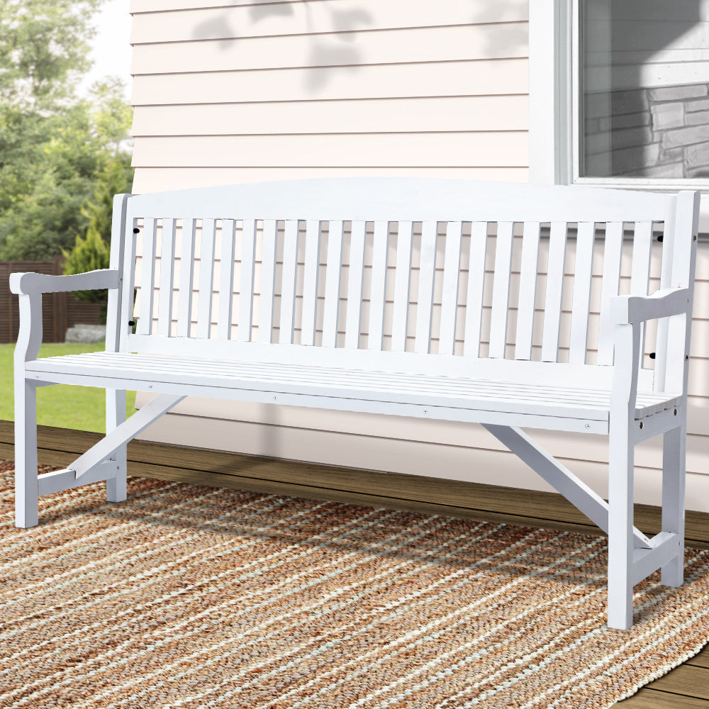 Gardeon 5FT Outdoor Garden Bench Wooden 3 Seat Chair Patio Furniture White-Outdoor Benches-PEROZ Accessories
