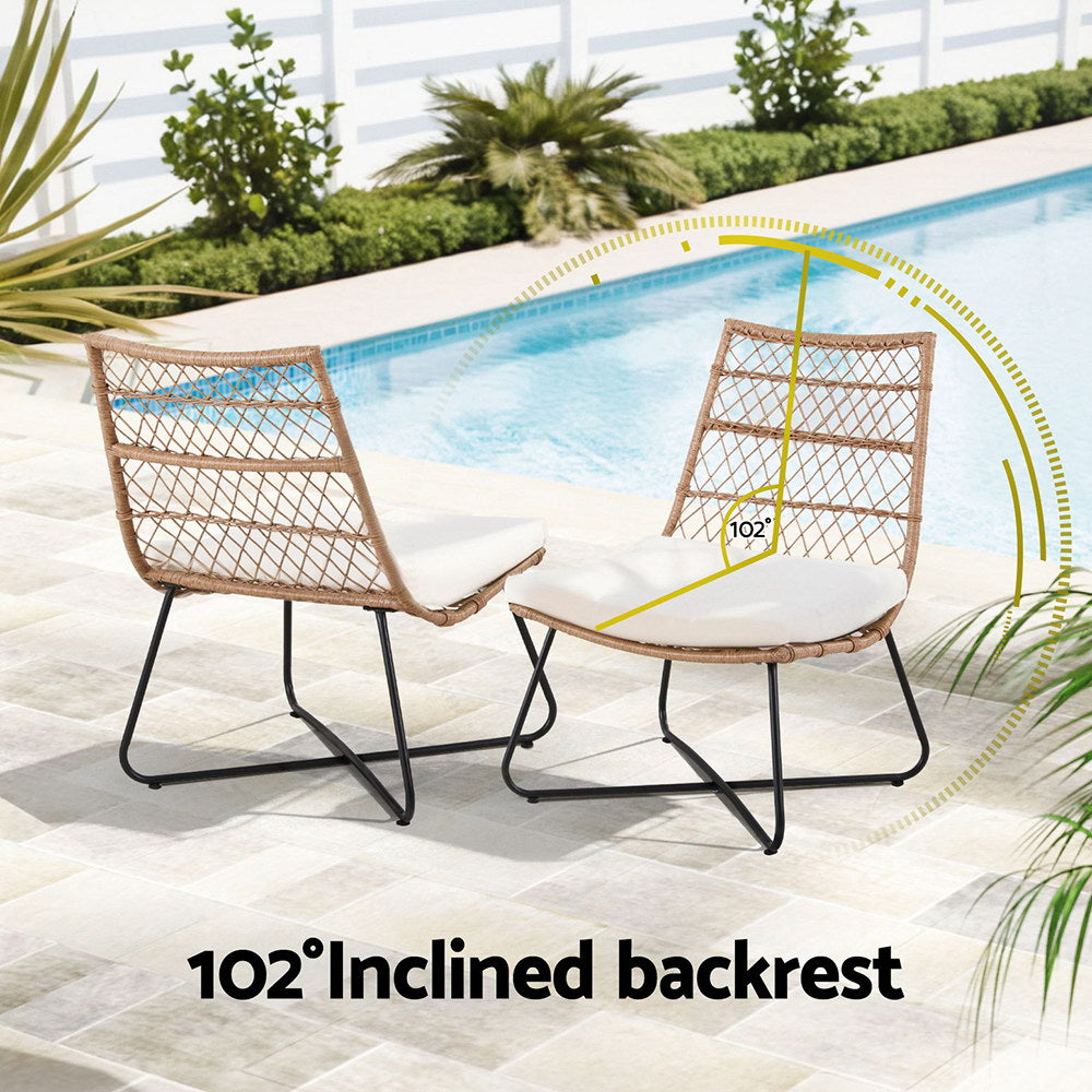 Gardeon 3PC Outdoor Setting Wicker Bistro Set Table Chairs Patio Furniture Brown-Furniture > Outdoor > Outdoor Benches-PEROZ Accessories