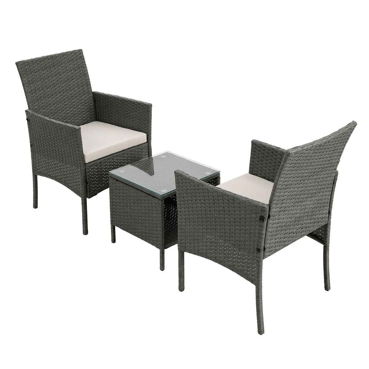 Gardeon 3PC Outdoor Bistro Set Patio Furniture Wicker Setting Chairs Table Cushion Grey-Outdoor Bistro Sets-PEROZ Accessories