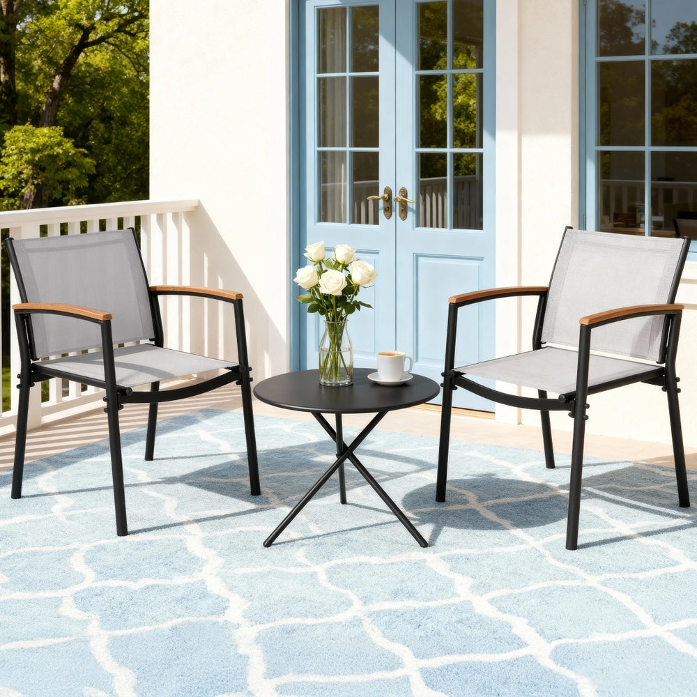 Gardeon 3PC Outdoor Bistro Set Table and Chairs Steel Dining Chair Patio Furniture Textilene-Furniture > Outdoor > Outdoor Dining Sets-PEROZ Accessories