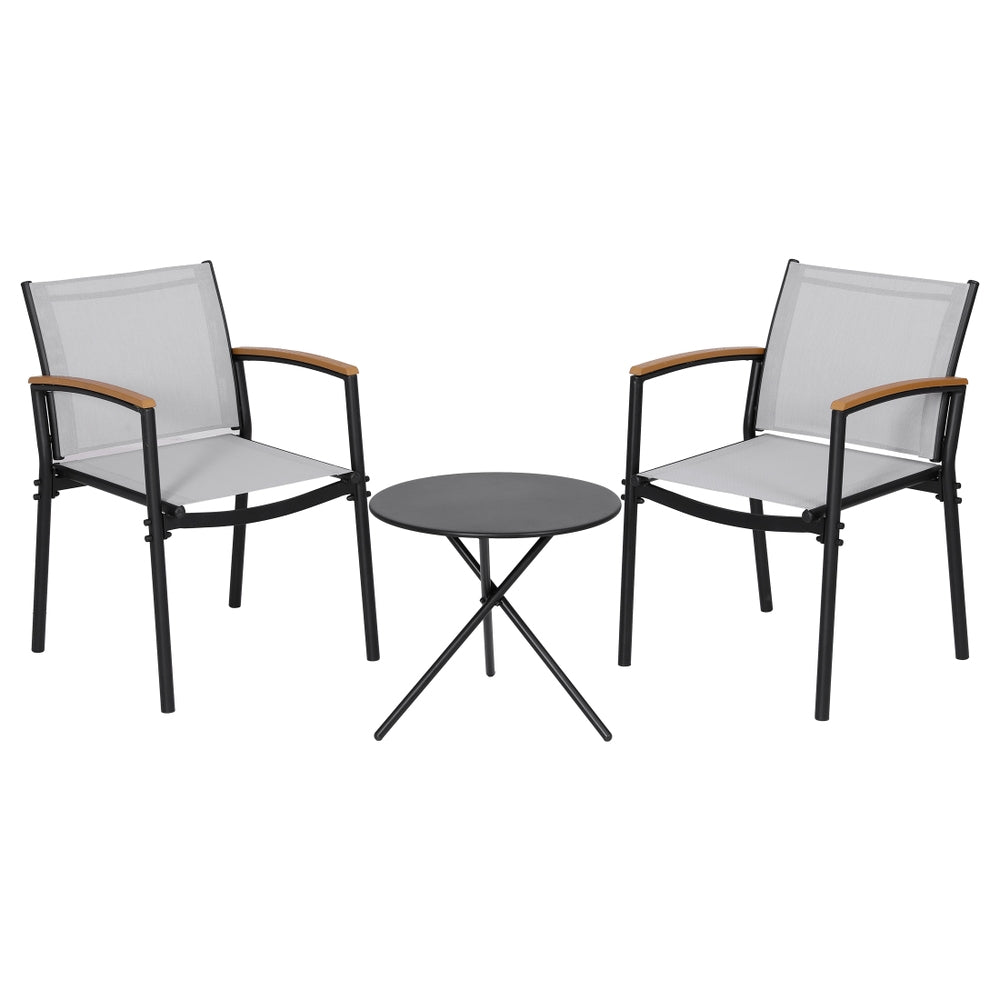 Gardeon 3PC Outdoor Bistro Set Table and Chairs Steel Dining Chair Patio Furniture Textilene-Furniture > Outdoor > Outdoor Dining Sets-PEROZ Accessories