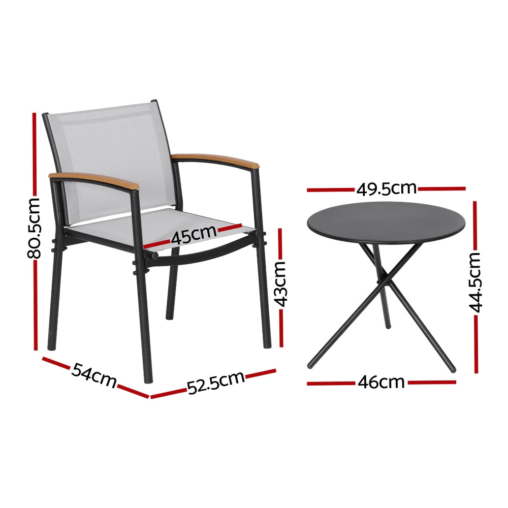 Gardeon 3PC Outdoor Bistro Set Table and Chairs Steel Dining Chair Patio Furniture Textilene-Furniture > Outdoor > Outdoor Dining Sets-PEROZ Accessories