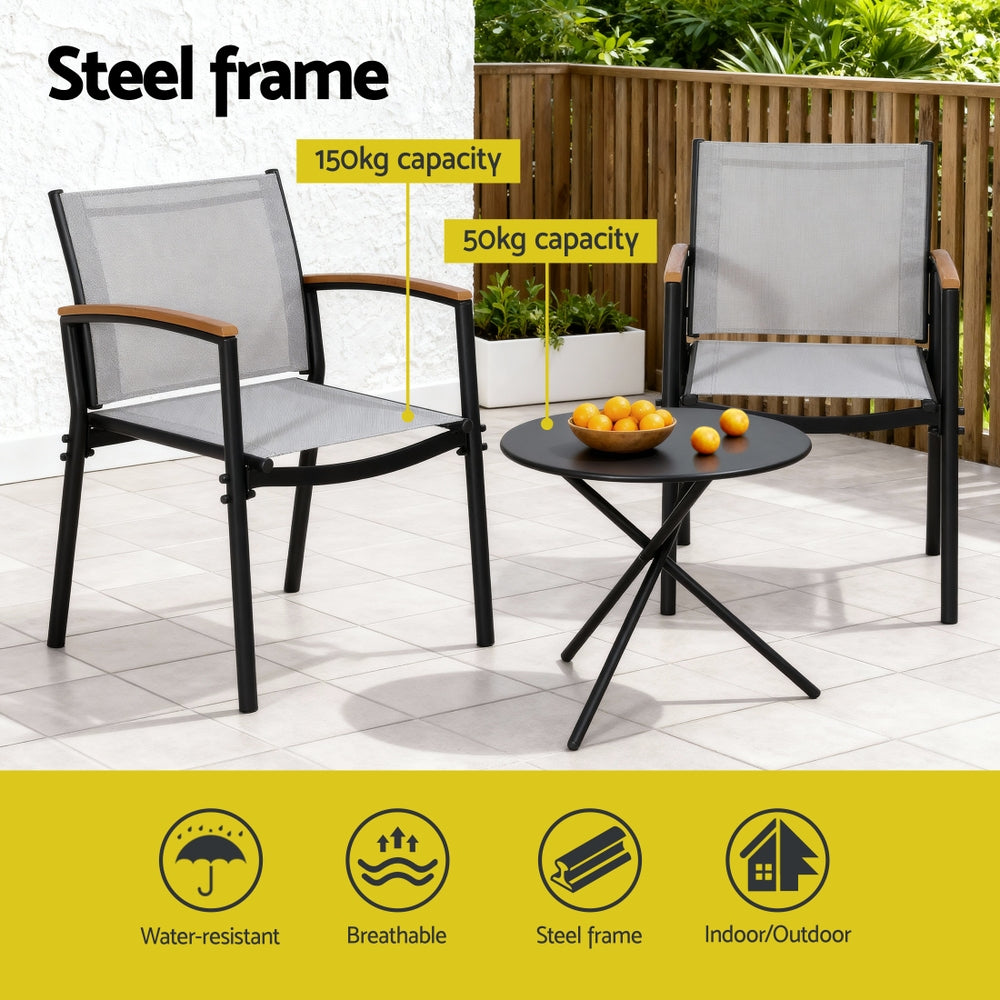 Gardeon 3PC Outdoor Bistro Set Table and Chairs Steel Dining Chair Patio Furniture Textilene-Furniture > Outdoor > Outdoor Dining Sets-PEROZ Accessories