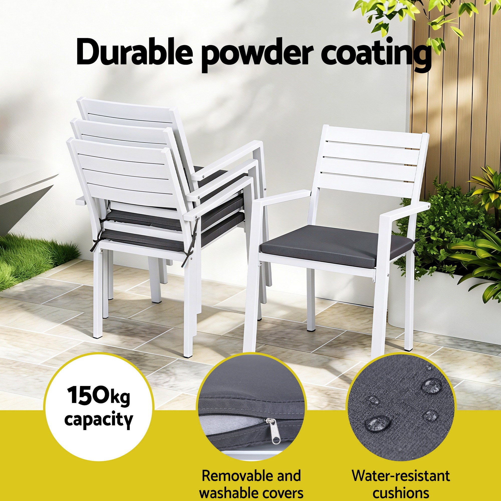 Gardeon 4PC Outdoor Dining Chairs Stackable Aluminum Lounge Chair Patio Furniture-Furniture > Outdoor > Outdoor Chairs-PEROZ Accessories
