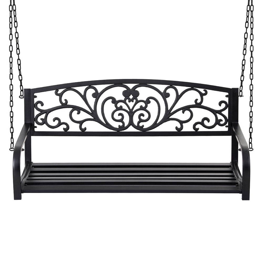 Gardeon Outdoor Porch Swing Chair Patio Furniture Floral Backrest 2 Seater Black-Furniture > Outdoor > Outdoor Benches-PEROZ Accessories