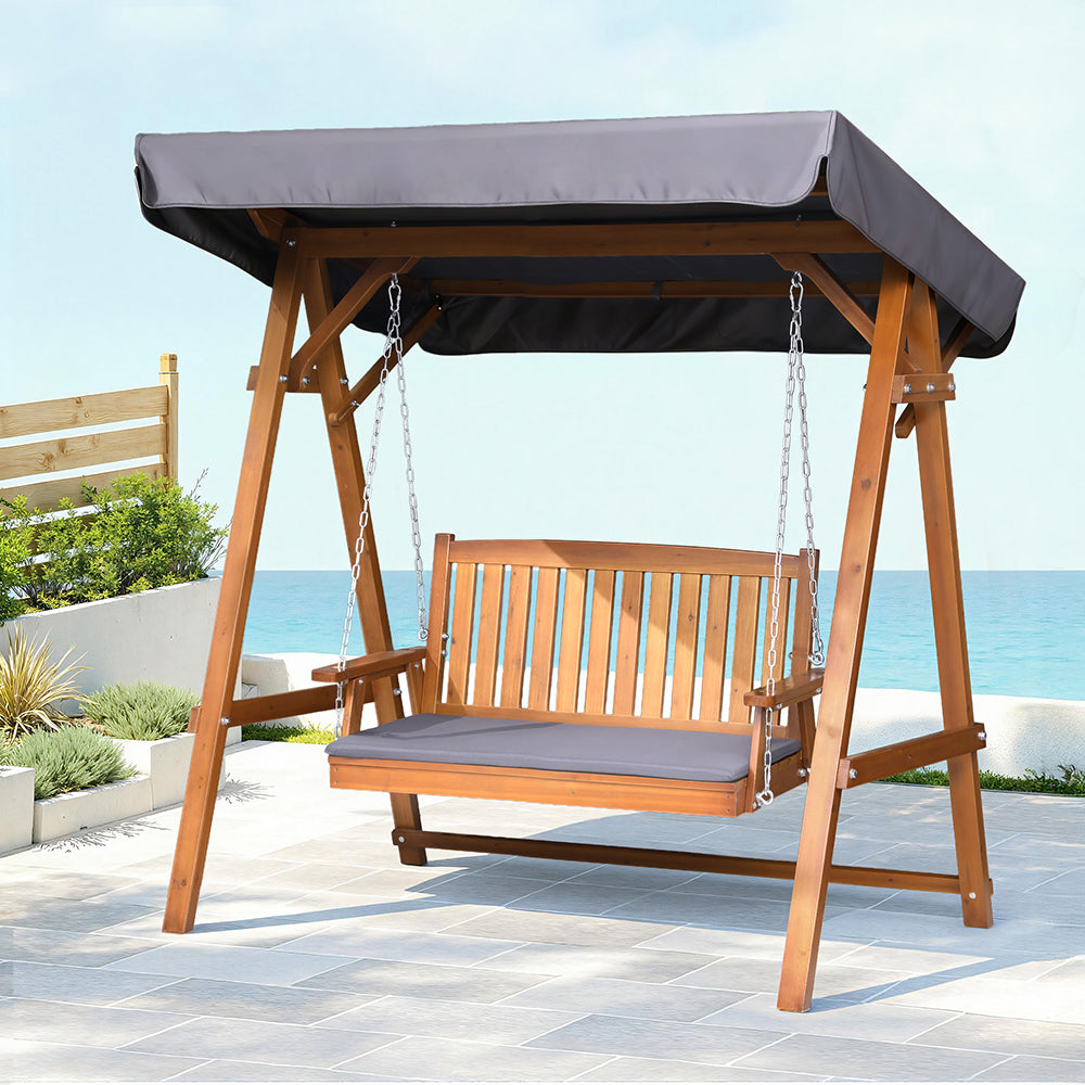 Gardeon Swing Chair Wooden Garden Bench Canopy 2 Seater Outdoor Furniture-Swing Chairs-PEROZ Accessories