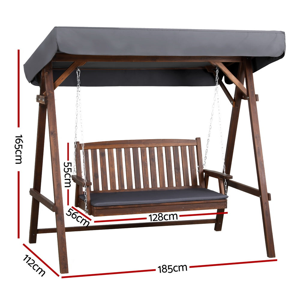 Gardeon Wooden Swing Chair Garden Bench Canopy 3 Seater Outdoor Furniture-Swing Chairs-PEROZ Accessories