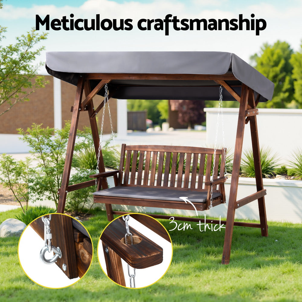 Gardeon Wooden Swing Chair Garden Bench Canopy 3 Seater Outdoor Furniture-Swing Chairs-PEROZ Accessories