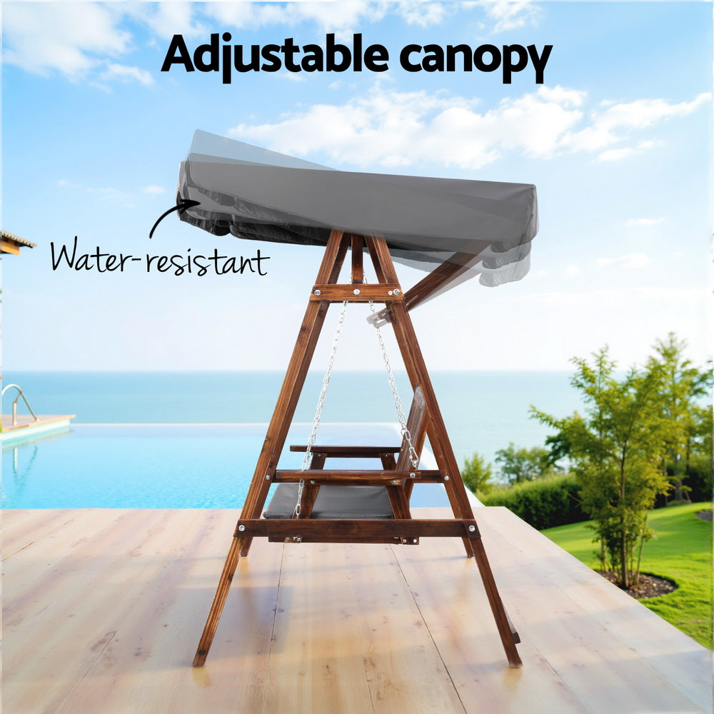 Gardeon Wooden Swing Chair Garden Bench Canopy 3 Seater Outdoor Furniture-Swing Chairs-PEROZ Accessories