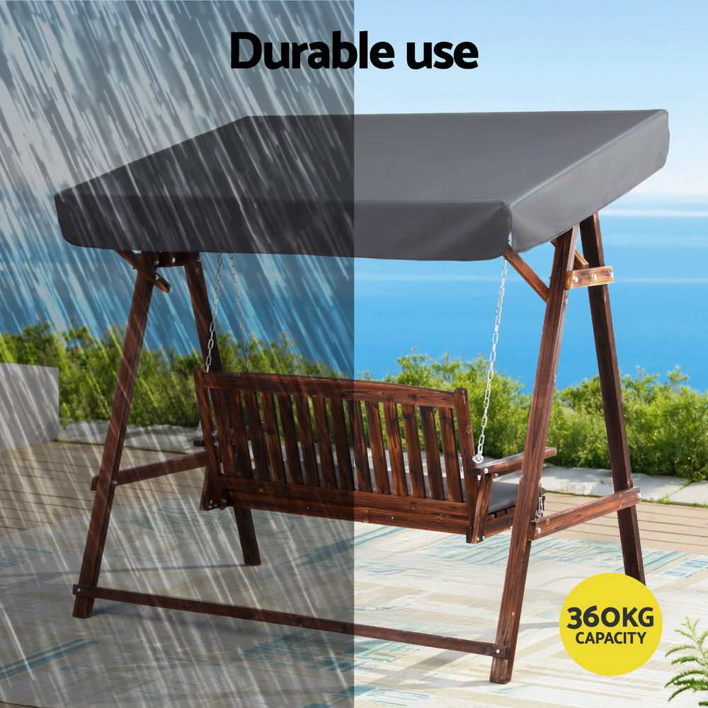Gardeon Wooden Swing Chair Garden Bench Canopy 3 Seater Outdoor Furniture-Swing Chairs-PEROZ Accessories