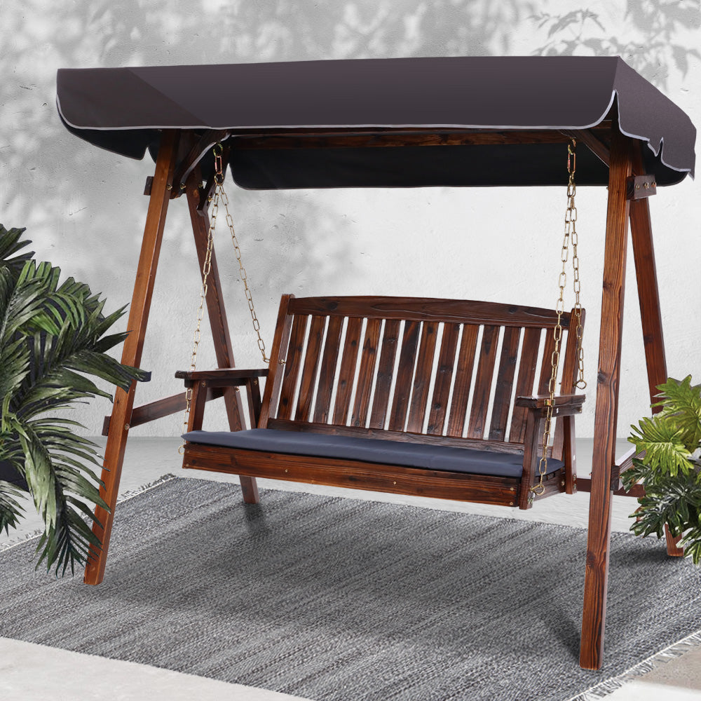 Gardeon Wooden Swing Chair Garden Bench Canopy 3 Seater Outdoor Furniture-Swing Chairs-PEROZ Accessories