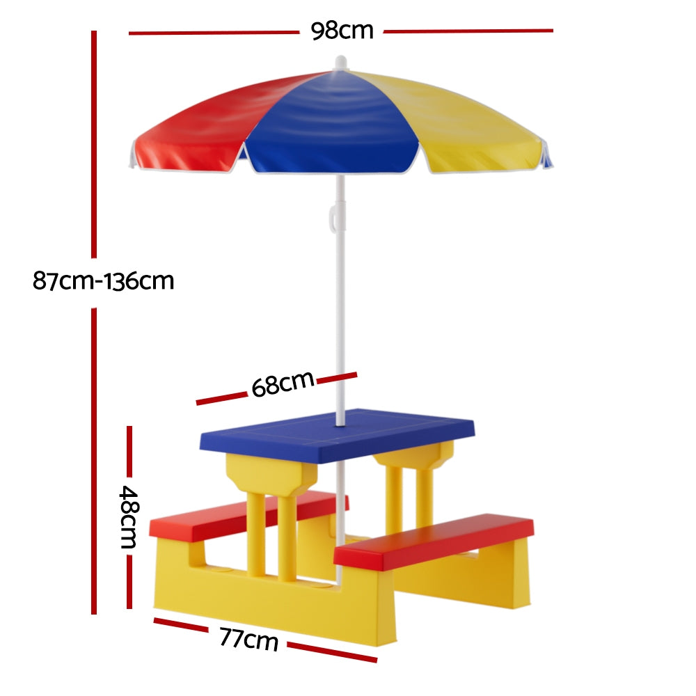 Keezi Kids Outdoor Table and Chairs Set Picnic Bench Umbrella Children Indoor-Baby & Kids > Kid&