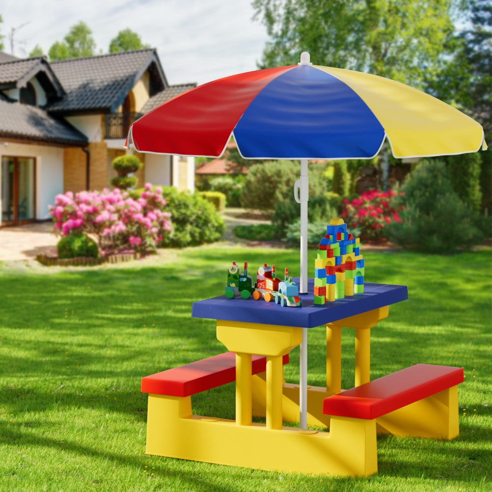 Keezi Kids Outdoor Table and Chairs Set Picnic Bench Umbrella Children Indoor-Baby & Kids > Kid&