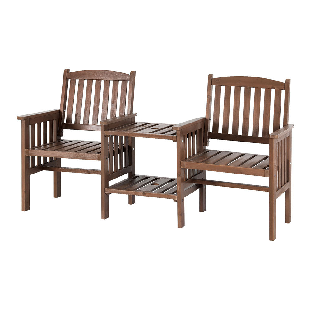 Gardeon Outdoor Garden Bench Loveseat Wooden Table Chairs Patio Furniture Brown-Outdoor Benches-PEROZ Accessories