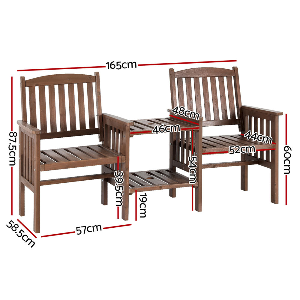 Gardeon Outdoor Garden Bench Loveseat Wooden Table Chairs Patio Furniture Brown-Outdoor Benches-PEROZ Accessories