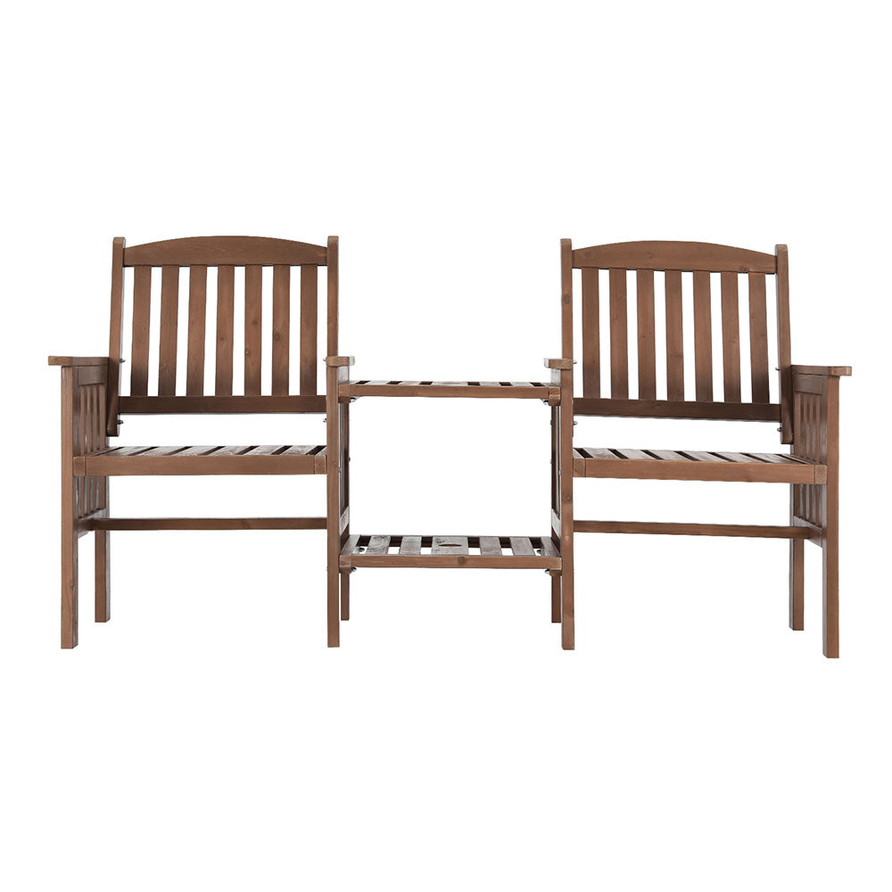 Gardeon Outdoor Garden Bench Loveseat Wooden Table Chairs Patio Furniture Brown-Outdoor Benches-PEROZ Accessories