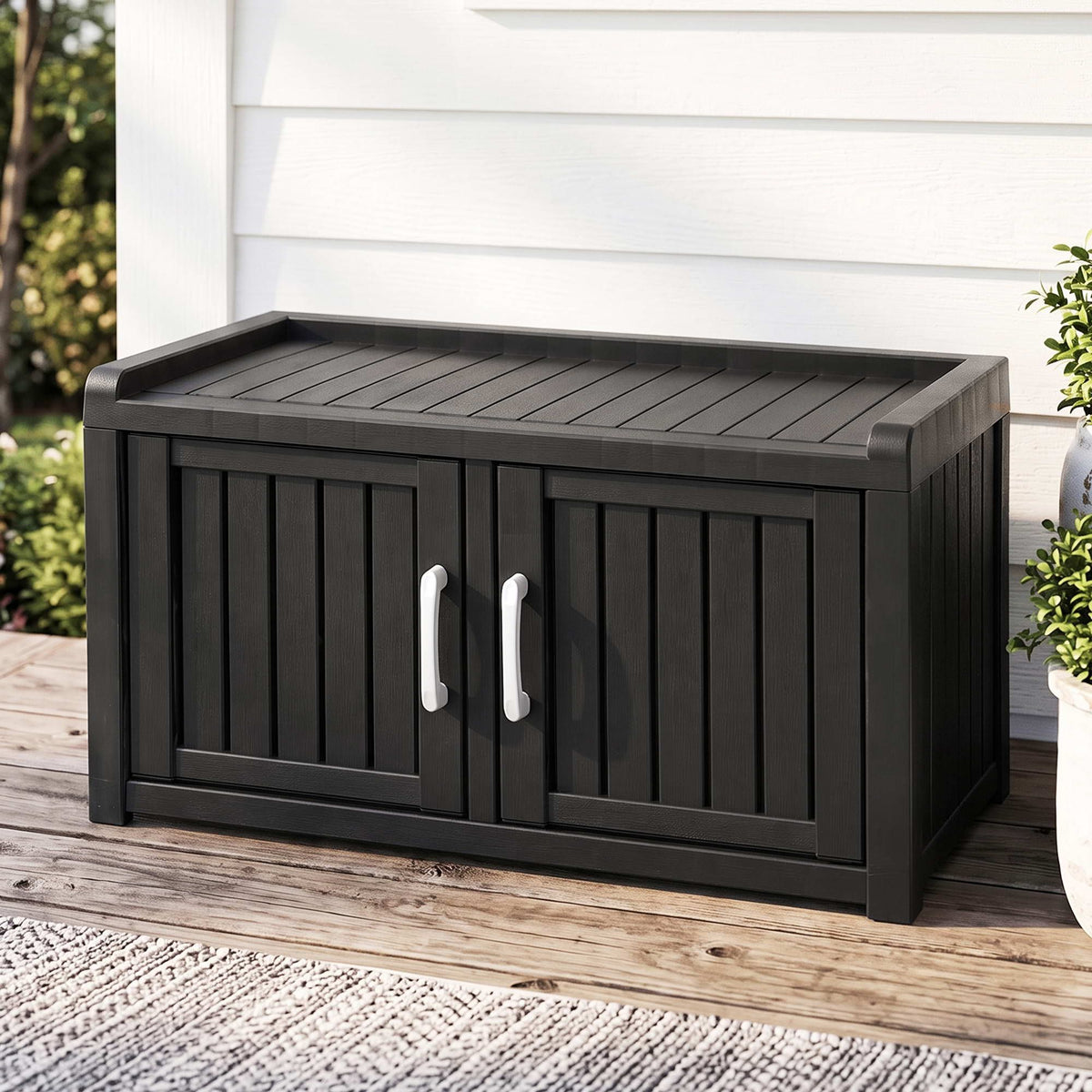 Outdoor Storage Box Bench Shoe Cabinet with Shelf Resin 81cm Black-Furniture > Outdoor > Outdoor Chairs-PEROZ Accessories