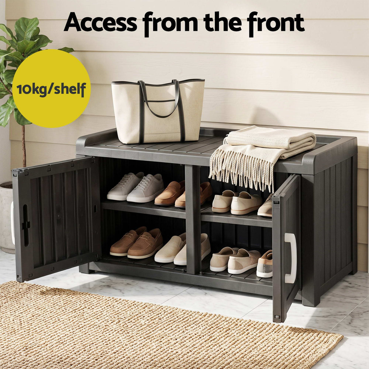 Outdoor Storage Box Bench Shoe Cabinet with Shelf Resin 81cm Black-Furniture > Outdoor > Outdoor Chairs-PEROZ Accessories