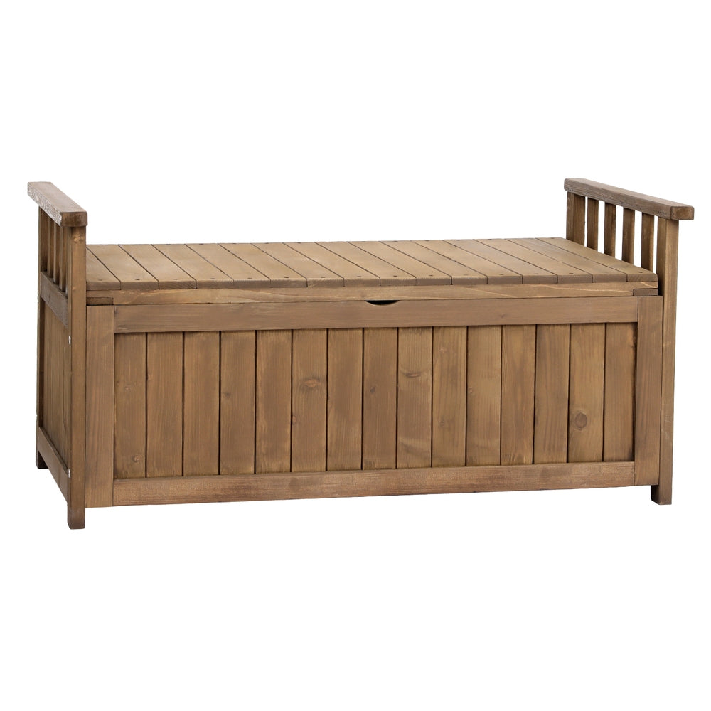 Gardeon Outdoor Storage Bench Box Wooden Garden Toy Tool Sheds Patio Furniture Brown-Outdoor Storage Boxes-PEROZ Accessories