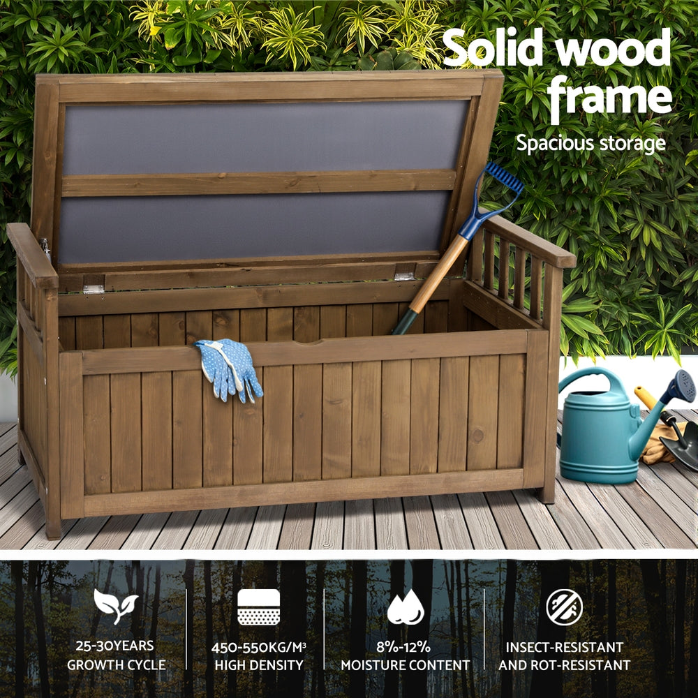 Gardeon Outdoor Storage Bench Box Wooden Garden Toy Tool Sheds Patio Furniture Brown-Outdoor Storage Boxes-PEROZ Accessories