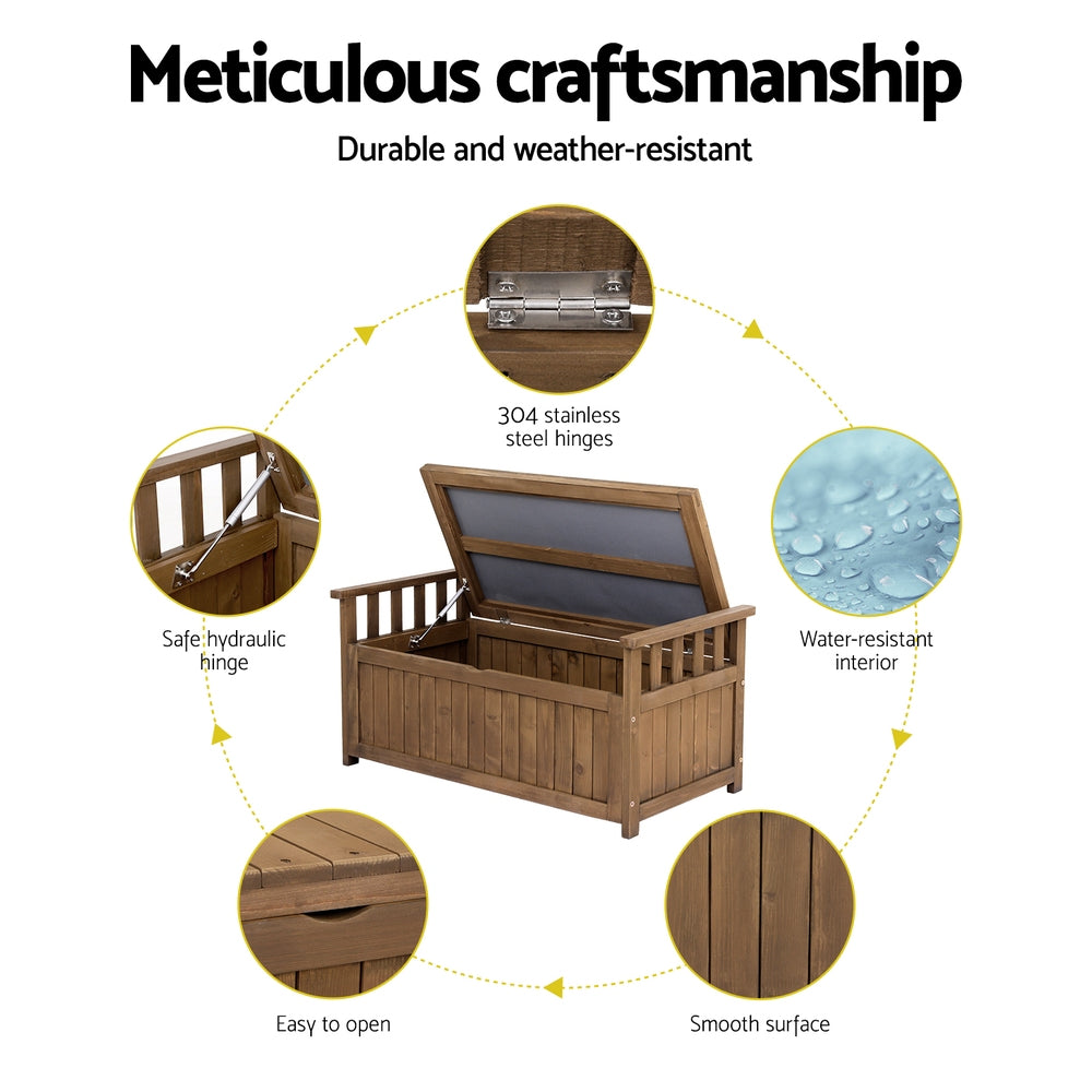 Gardeon Outdoor Storage Bench Box Wooden Garden Toy Tool Sheds Patio Furniture Brown-Outdoor Storage Boxes-PEROZ Accessories