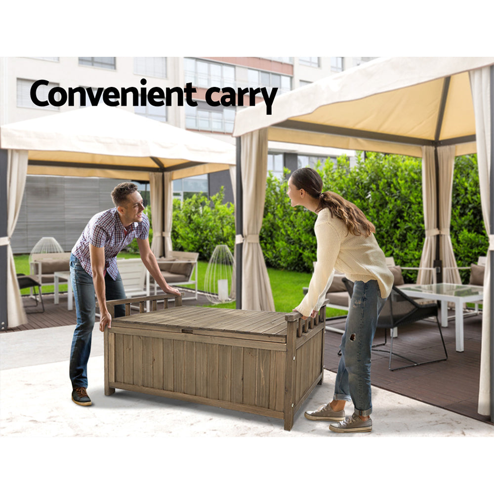 Gardeon Outdoor Storage Bench Box Wooden Garden Toy Tool Sheds Patio Furniture Brown-Outdoor Storage Boxes-PEROZ Accessories