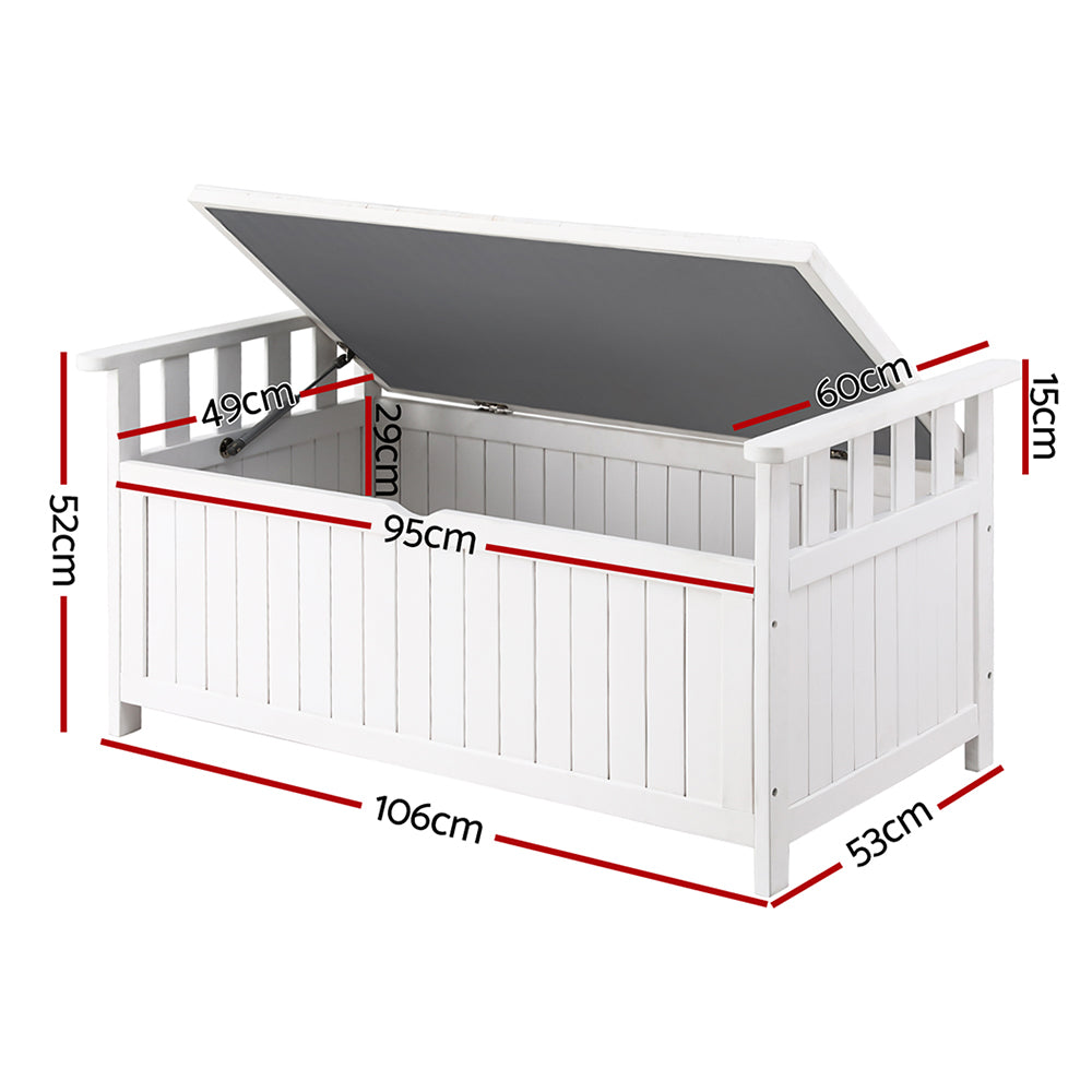 Gardeon Outdoor Storage Bench Box Wooden Garden Toy Tool Patio Furniture White-Furniture > Outdoor > Outdoor Benches-PEROZ Accessories
