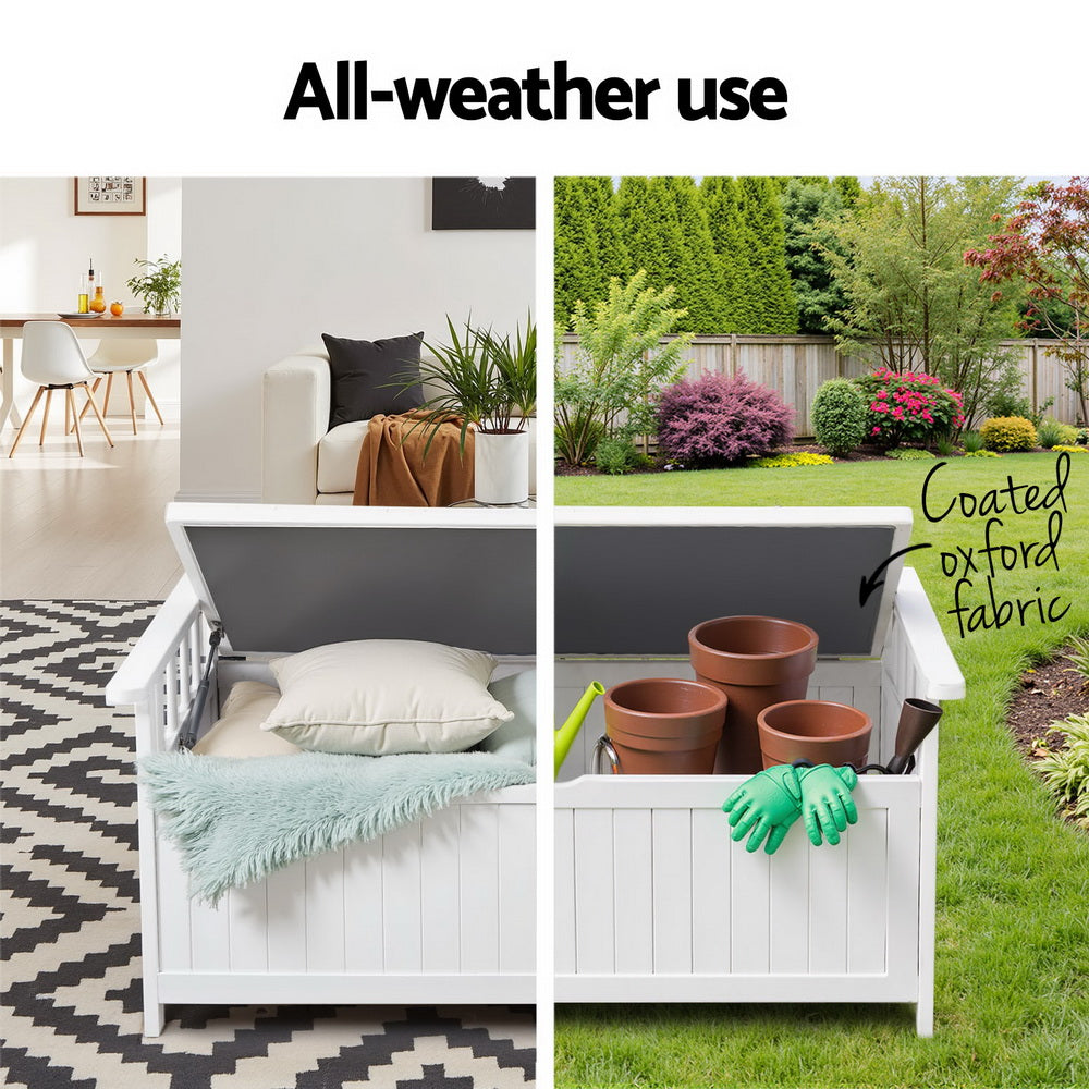 Gardeon Outdoor Storage Bench Box Wooden Garden Toy Tool Patio Furniture White-Furniture > Outdoor > Outdoor Benches-PEROZ Accessories