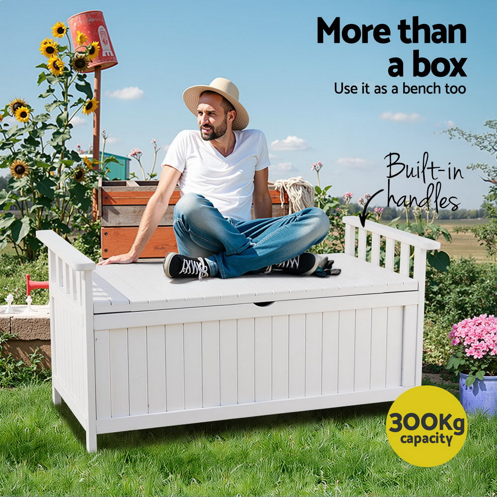 Gardeon Outdoor Storage Bench Box Wooden Garden Toy Tool Patio Furniture White-Furniture > Outdoor > Outdoor Benches-PEROZ Accessories