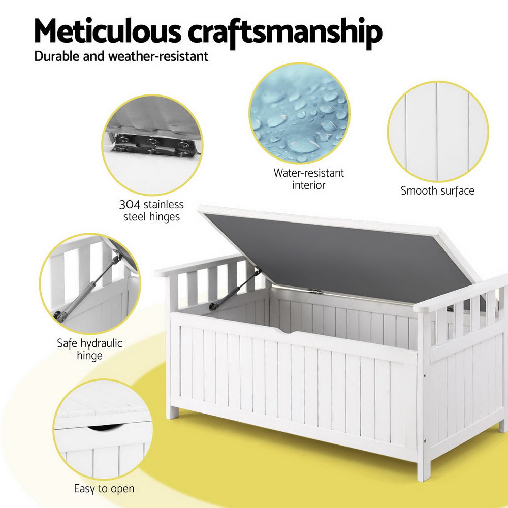 Gardeon Outdoor Storage Bench Box Wooden Garden Toy Tool Patio Furniture White-Furniture > Outdoor > Outdoor Benches-PEROZ Accessories