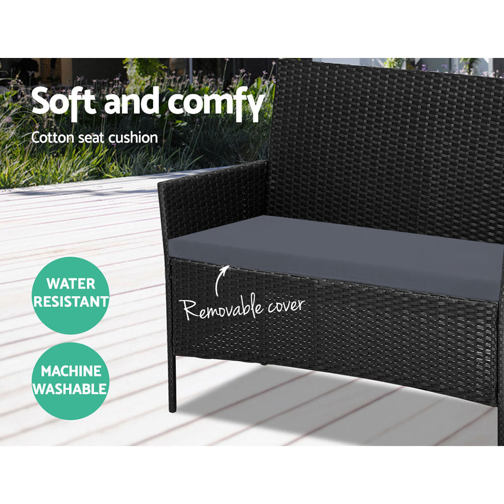 Gardeon 4 Seater Outdoor Sofa Set Wicker Setting Table Chair Furniture Black-Outdoor Dining Sets-PEROZ Accessories