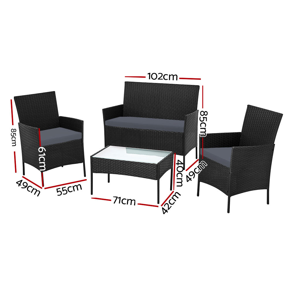 Gardeon 4 Seater Outdoor Sofa Set with Storage Cover Wicker Table Chair Black-Outdoor Sofa Sets-PEROZ Accessories