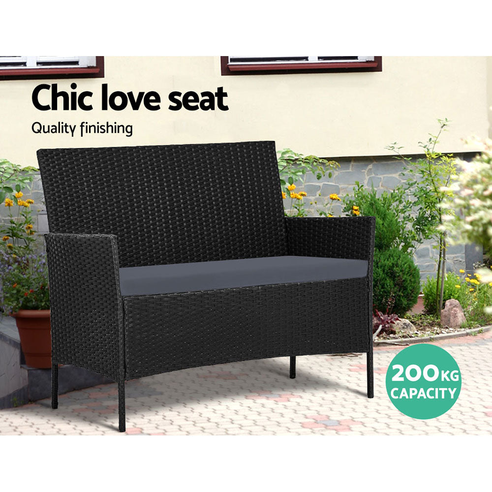 Gardeon 4 Seater Outdoor Sofa Set with Storage Cover Wicker Table Chair Black-Outdoor Sofa Sets-PEROZ Accessories