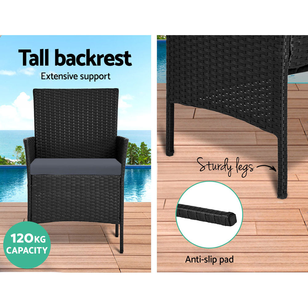 Gardeon 4 Seater Outdoor Sofa Set with Storage Cover Wicker Table Chair Black-Outdoor Sofa Sets-PEROZ Accessories