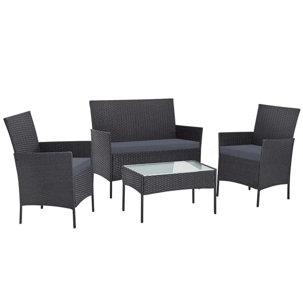 Gardeon 4 Seater Outdoor Sofa Set Wicker Setting Table Chair Furniture Dark Grey-Outdoor Dining Sets-PEROZ Accessories