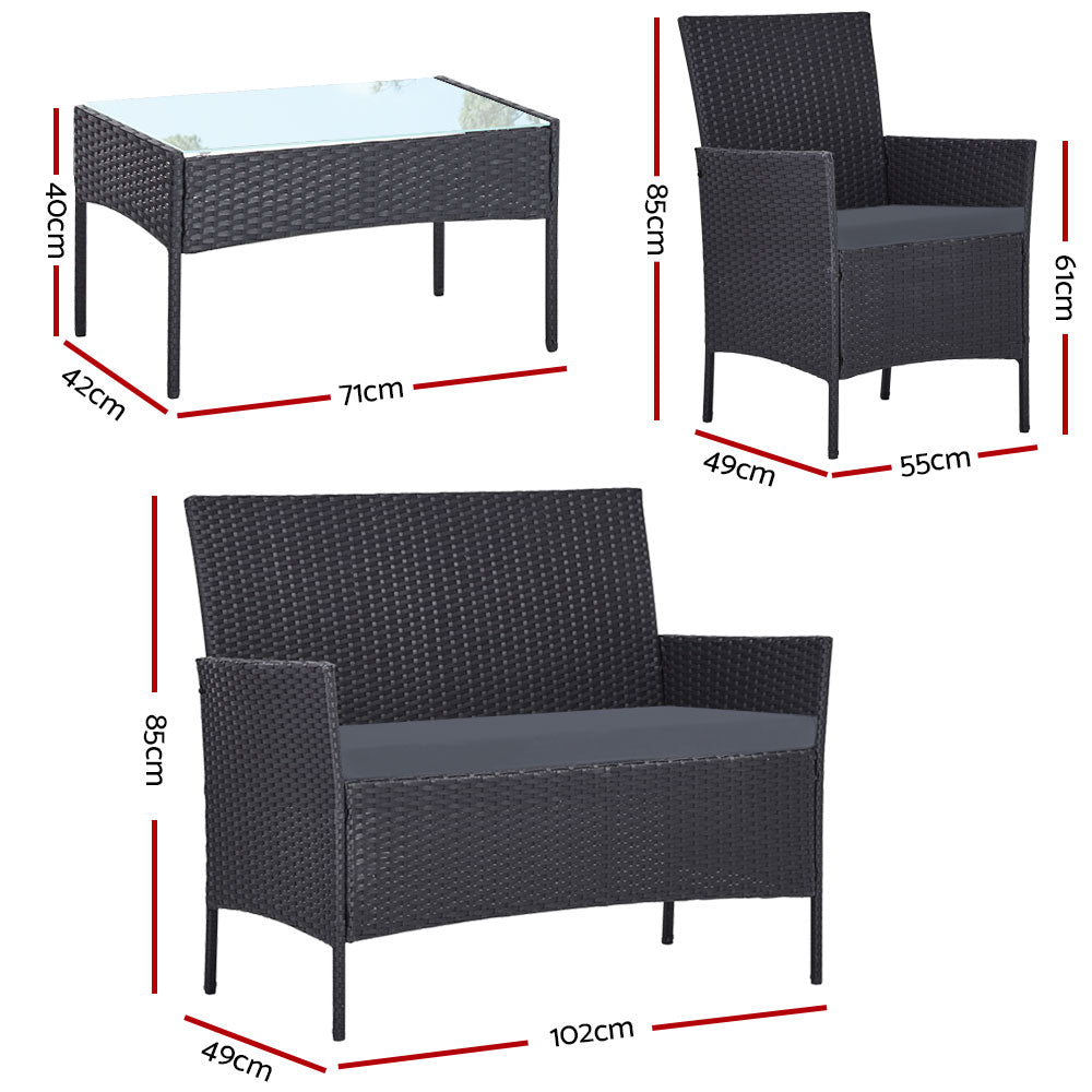Gardeon 4 Seater Outdoor Sofa Set Wicker Setting Table Chair Furniture Dark Grey-Outdoor Dining Sets-PEROZ Accessories